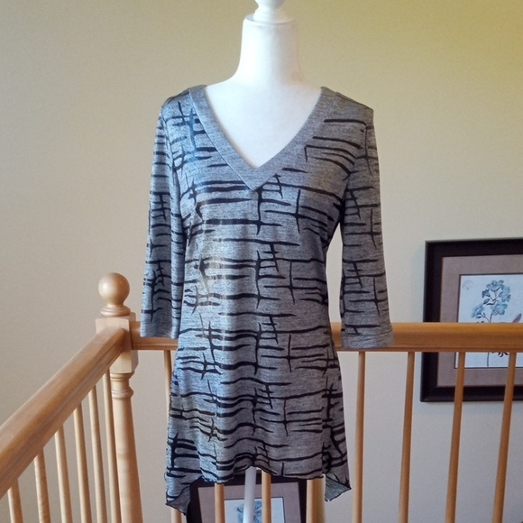Joseph Ribkoff Black and Gray V-Neck Tunic - Picture 1 of 9